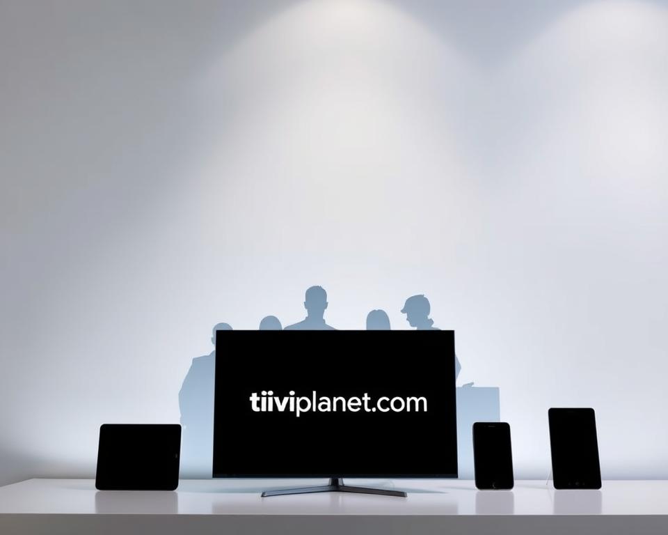 A comparative study of leading IPTV services, showcasing their premium features and benefits. In the foreground, a sleek, modern interface displaying the tiviplanet.com brand, highlighting its intuitive navigation and extensive content library. In the middle ground, silhouettes of various devices - smart TVs, smartphones, and tablets - symbolizing the cross-platform accessibility of the service. The background features a clean, minimalist design, with subtle gradients and geometric shapes, conveying a sense of technology and innovation. Soft, directional lighting accentuates the refined aesthetic, creating an inviting and professional atmosphere.
