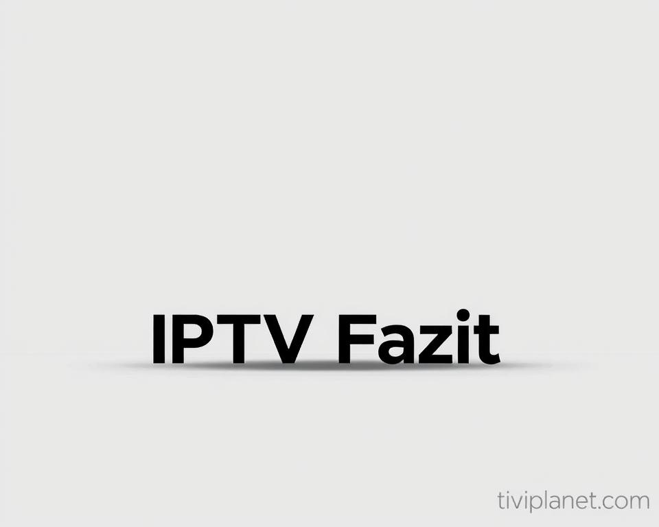 A modern, minimalist illustration of the concept "IPTV Fazit" against a neutral background. In the foreground, a sleek, monochrome graphic representation of the text "IPTV Fazit" takes center stage, its bold typography and clean lines conveying a sense of authority and professionalism. In the middle ground, a subtle, abstract pattern or texture adds visual interest and depth, while the background remains uncluttered and serene, allowing the focal point to stand out. The overall mood is one of sophistication and clarity, reflecting the authoritative nature of the subject matter. Discreetly placed in the bottom right corner, the logo "tiviplanet.com" provides a subtle branding element. Captured with a wide-angle lens and even, natural lighting to maintain a balanced, harmonious composition.
