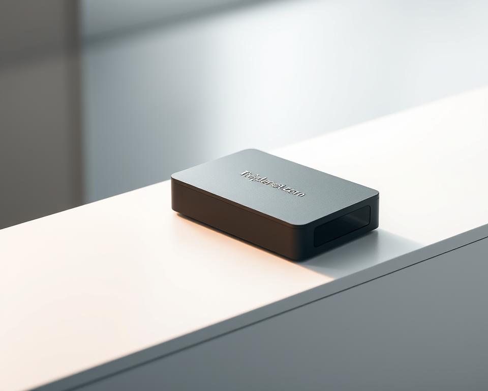 A sleek, modern IPTV box resting on a minimalist white surface, its subtle contours and matte finish reflecting the understated elegance of German design. Soft, diffused lighting from above creates a warm, inviting atmosphere, highlighting the box's discreet branding "tiviplanet.com" on the front panel. The composition emphasizes the device's functionality and legal compliance, conveying a sense of trustworthiness and reliability for the German market.
