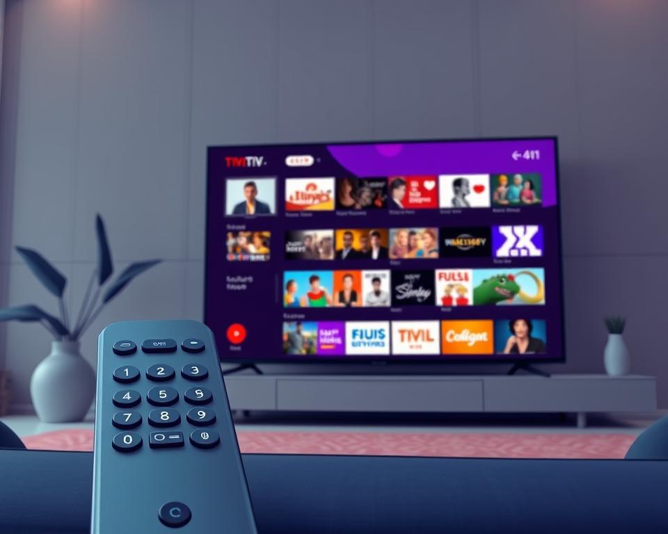 A high-quality IPTV comparison scene showcasing the Tivi Planet brand, with a clean, modern aesthetic. In the foreground, a sleek, minimalist IPTV remote control commands attention, its buttons and interface design reflecting the latest technological advancements. In the middle ground, a large, 4K OLED television displays a vibrant, diverse selection of IPTV content, highlighting the breadth of available channels and programming. The background features a stylized, geometric pattern in muted tones, evoking a sense of sophistication and attention to detail. The overall lighting is soft and diffused, creating a warm, inviting atmosphere that emphasizes the premium quality and value proposition of the Tivi Planet IPTV service.