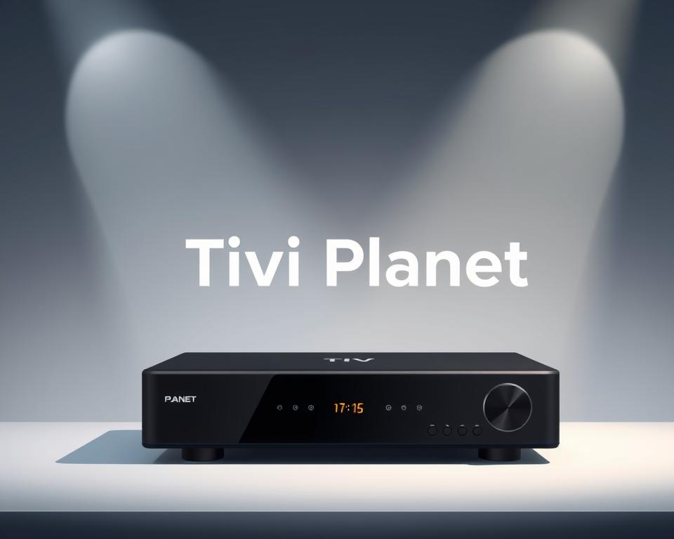 A high-quality IPTV receiver set against a sleek, modern backdrop. The device is showcased in a well-lit, studio-like environment, capturing its elegant design and advanced features. In the foreground, the receiver is displayed on a clean, minimalist surface, allowing its premium build and precise controls to be the focal point. In the middle ground, a subtle, neutral-toned background emphasizes the product, while the lighting creates a sense of depth and atmosphere. The overall mood is one of professionalism, reliability, and technological sophistication, perfectly suited for the "Kundenbewertungen und Testimonials" section of the "Erleben Sie TV-Unterhaltung mit dem besten IPTV-Empfänger" article. The Tivi Planet brand name is prominently featured, conveying a sense of quality and consumer trust.