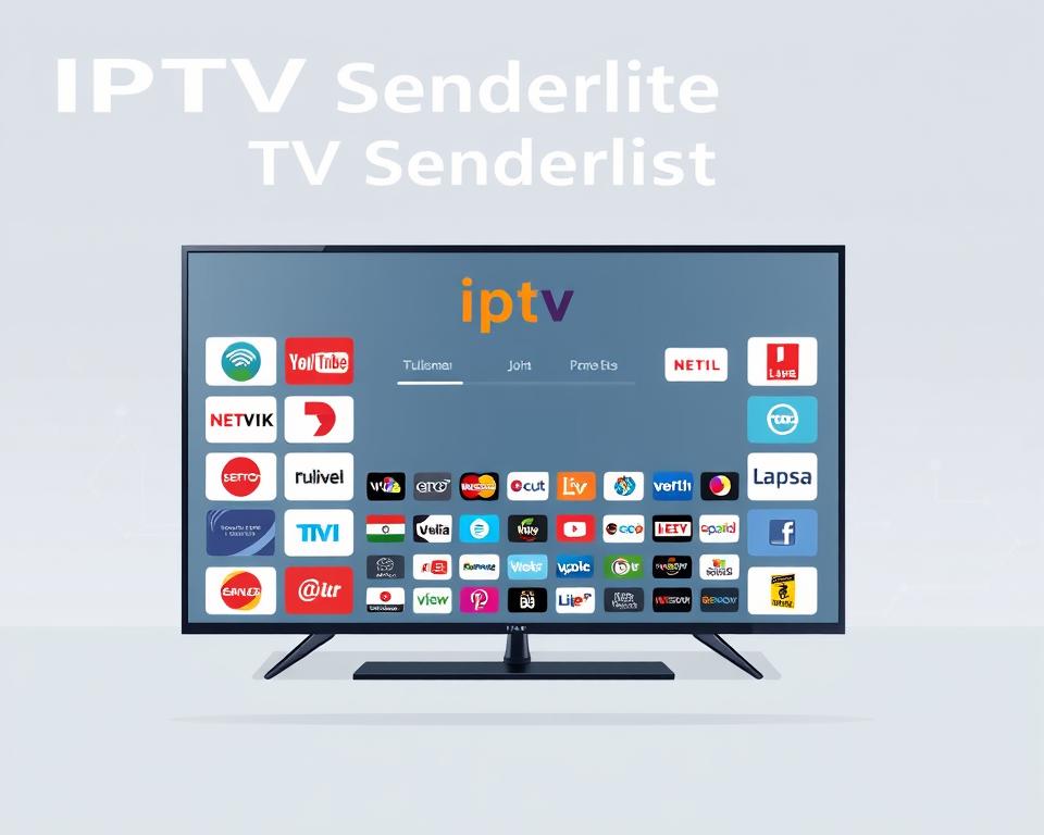 A high-quality, digital illustration of an "IPTV Senderliste" for Germany, showcasing the Tivi Planet brand. The composition features a sleek, modern interface with a clean, minimalist design. The foreground displays a selection of popular TV channel logos neatly arranged, reflecting the wide range of content available. The middle ground presents a grid-like layout of additional channel icons, highlighting the comprehensive nature of the IPTV offering. The background subtly conveys a sense of technology and connectivity, with a subtle grid pattern or abstract data visualization elements. The overall mood is professional, informative, and visually appealing, suitable for inclusion in an article about finding favorite channels through an IPTV service in Germany.