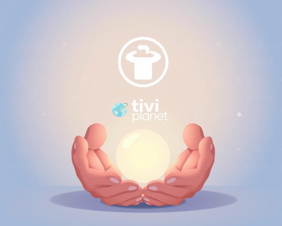 A serene, pastel-hued illustration of data privacy and security in the context of IPTV. In the foreground, a pair of hands delicately cupping a glowing sphere, representing the user's sensitive information. The middle ground features a minimalist Tivi Planet logo, hinting at the technology involved. In the background, a gentle pattern of interlocking geometric shapes evokes the digital landscape of IPTV infrastructure, while soft lighting and muted colors convey a sense of trust and protection. The overall composition strikes a balance between the digital and the personal, underscoring the importance of data privacy in the IPTV ecosystem.