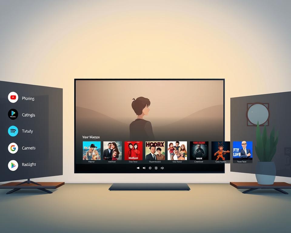 A sleek and modern IPTV app interface, designed for Tivi Planet, with a clean and intuitive layout. In the foreground, a minimalist menu bar showcases various content categories, while the main display area features a curated selection of live TV channels and on-demand movies. The middle ground showcases a seamless video player, with a responsive and user-friendly control panel. In the background, a subtle gradient backdrop sets a calm and immersive atmosphere, complemented by soft lighting that creates a sense of depth and realism. The overall aesthetic conveys a premium, high-quality entertainment experience tailored for the German market.