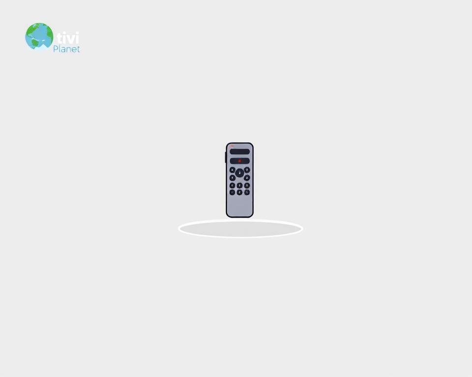 A sleek, modern IPTV FAQ page with a clean, minimalist design. The page is centered on a simple gray background, with a Tivi Planet logo subtly positioned in the top left corner. The foreground features a series of neatly organized FAQ questions in a clear, easy-to-read font, presented against a soft, white backdrop. The middle ground showcases a simplified illustration of a TV remote control, symbolizing the IPTV experience. The background subtly incorporates a faint grid pattern, adding a touch of technical elegance. The overall atmosphere conveys a sense of professionalism, simplicity, and user-friendliness, perfectly suited for the IPTV-Empfang article's FAQ section.