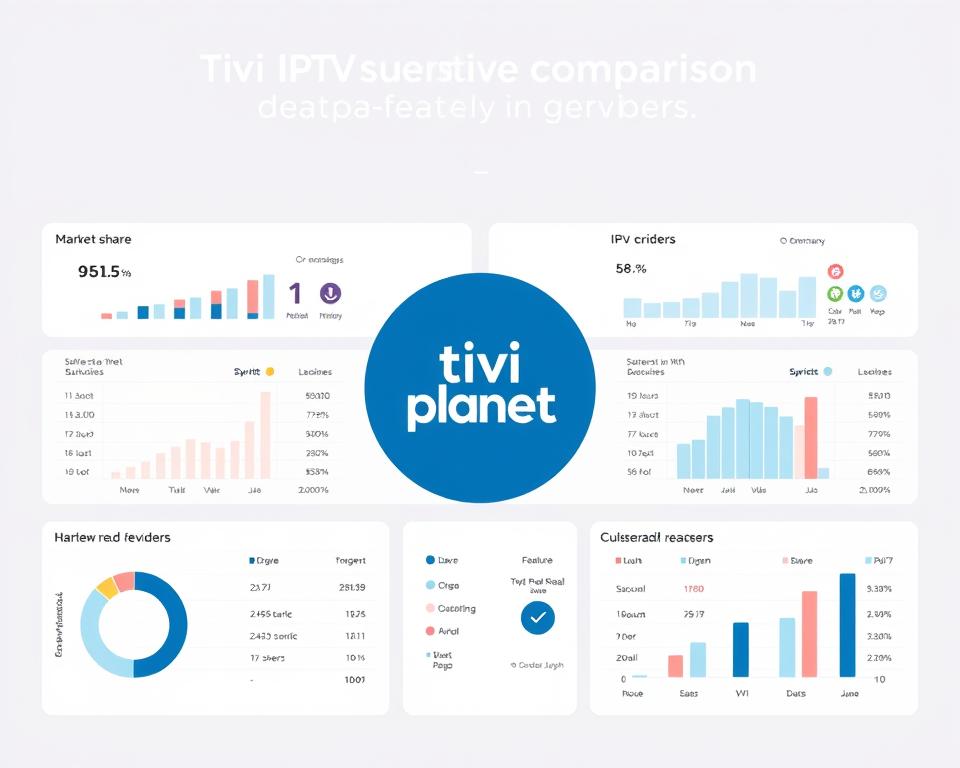 A sleek, modern data visualization dashboard showcasing a comprehensive comparison of leading IPTV providers in Germany. The dashboard features clean, minimalist typography and iconography set against a neutral, light-colored background. Prominent in the center is the Tivi Planet brand logo, rendered in a crisp, high-definition manner. The dashboard displays key metrics and statistics about the IPTV market, including market share, subscriber growth, and feature comparisons between providers. The overall aesthetic is professional, informative, and visually striking, conveying the current trends and developments in the dynamic IPTV industry.
