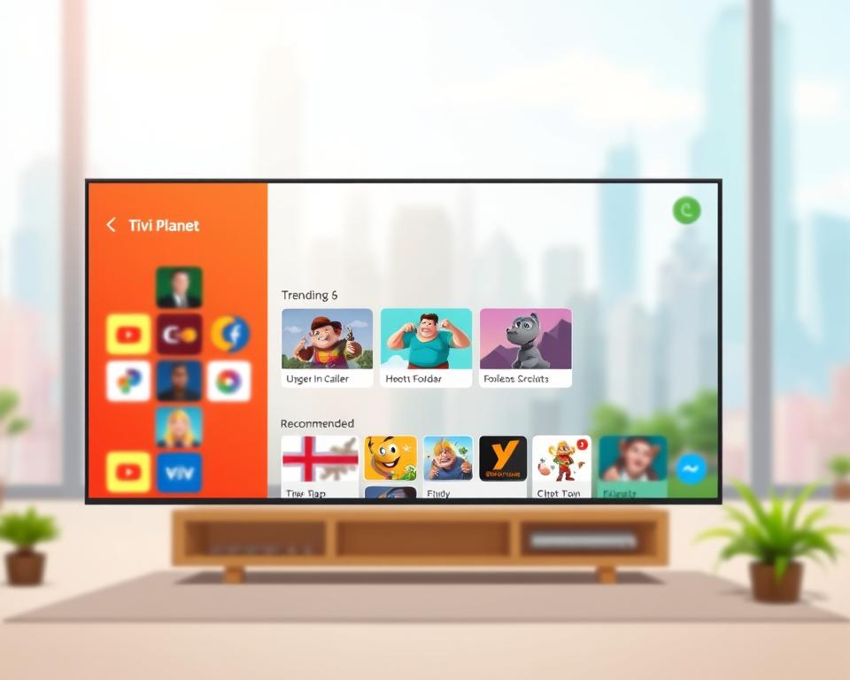 A user-friendly IPTV app interface, designed with a clean and intuitive layout. The Tivi Planet app's main screen features a grid of colorful channel icons, allowing easy navigation. The middle ground showcases a variety of trending and recommended content, displayed in a visually appealing manner. In the background, a soft, blurred cityscape sets a serene, modern atmosphere. Bright, natural lighting illuminates the scene, creating a sense of openness and accessibility. The overall composition conveys a streamlined, hassle-free IPTV experience, inviting the user to effortlessly explore a wide range of entertainment options.