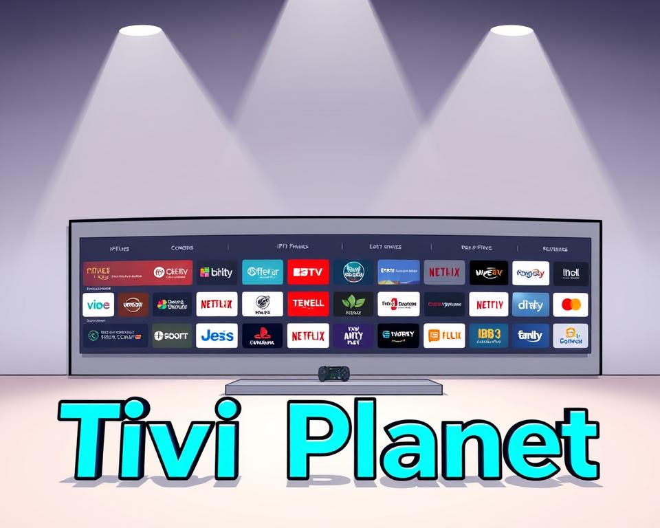 A well-lit, panoramic comparison of the leading IPTV providers, showcasing their logos and key features against a sleek, minimalist backdrop. The foreground features the Tivi Planet brand prominently, with a modern, high-tech aesthetic. The middle ground displays a grid of neatly arranged IPTV service cards, each highlighting their unique offerings. The background subtly fades into a soft, gradient-based color scheme, creating a sense of depth and balance. The overall composition conveys a sense of professionalism, authority, and comprehensive coverage of the IPTV market.
